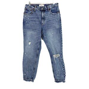 Abercrombie & Fitch The Mom High Rise Jeans Distressed Raw Hem Size 31 12 L LONG